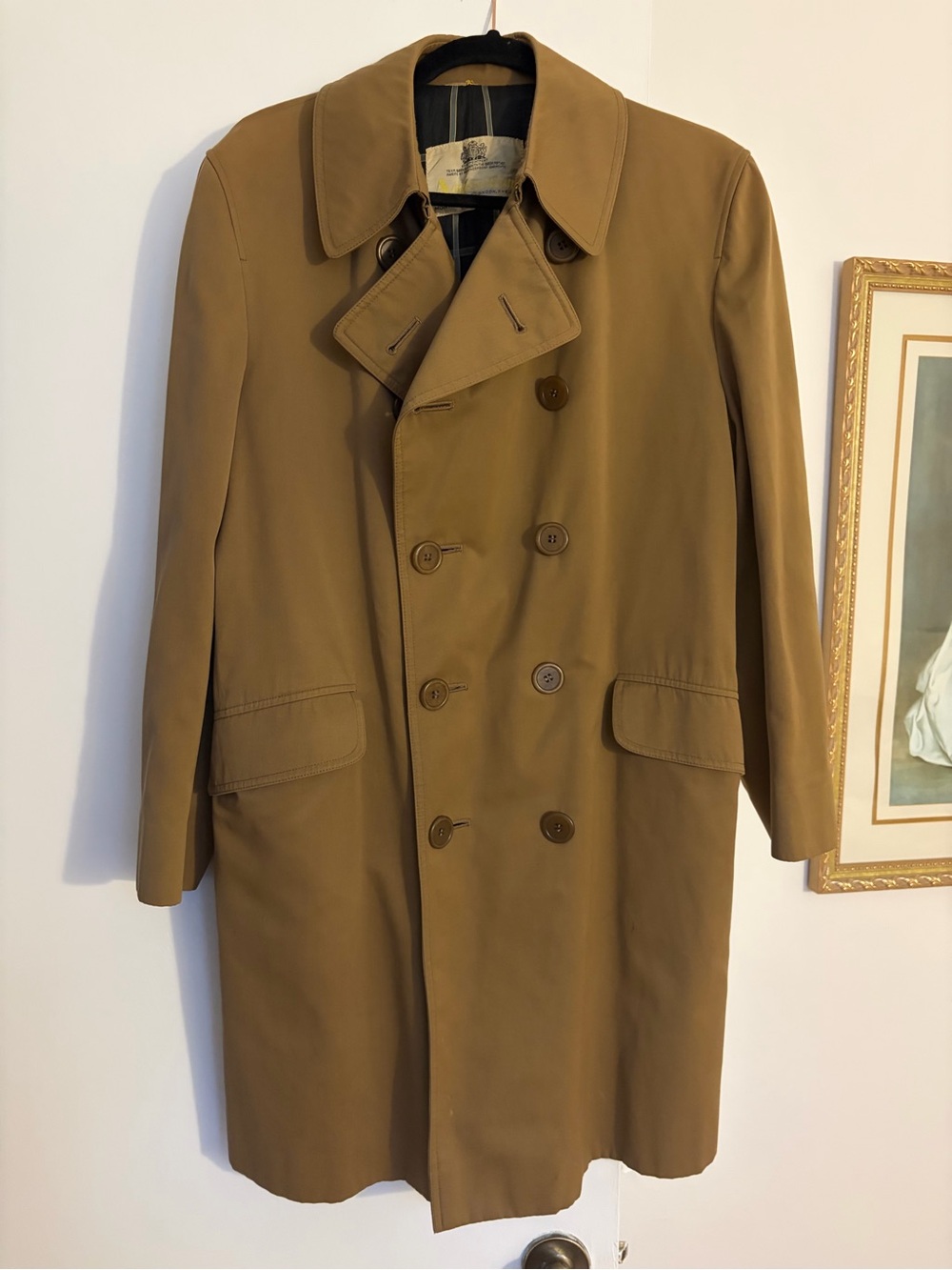 Vintage Aquascutum of London Double Breasted Trench Coat Tan Size 40 Short